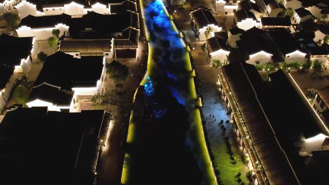 绍兴柯桥古镇景区夜景灯光秀4K航拍视频素材