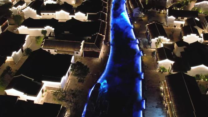 绍兴柯桥古镇景区夜景灯光秀4K航拍视频素材
