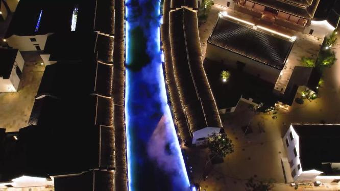 绍兴柯桥古镇景区夜景灯光秀4K航拍视频素材