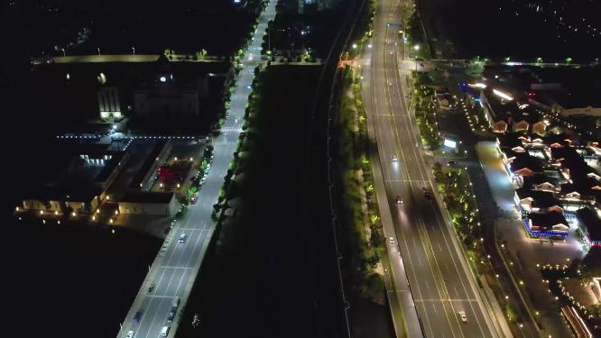 绍兴柯桥古镇景区夜景灯光秀4K航拍视频素材
