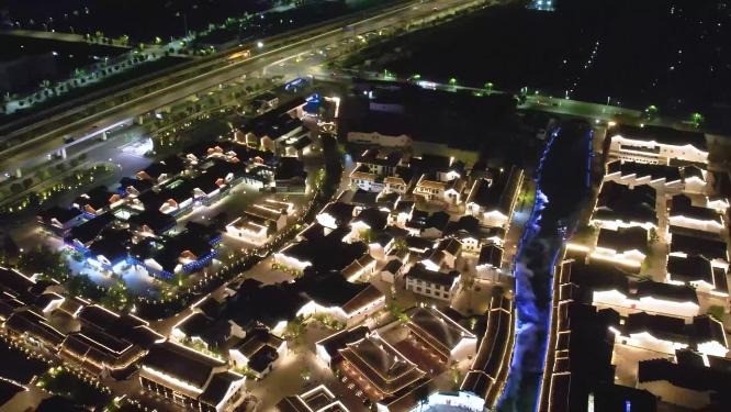 绍兴柯桥古镇景区夜景灯光秀4K航拍视频素材