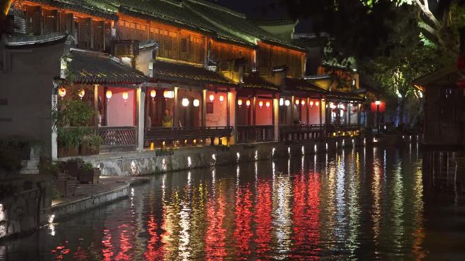 浙江湖州南浔古镇古建筑夜景4K实拍视频