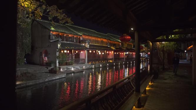 浙江湖州南浔古镇古建筑夜景4K实拍视频