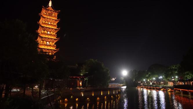 浙江嘉兴乌镇西栅白莲寺白莲塔风景视频