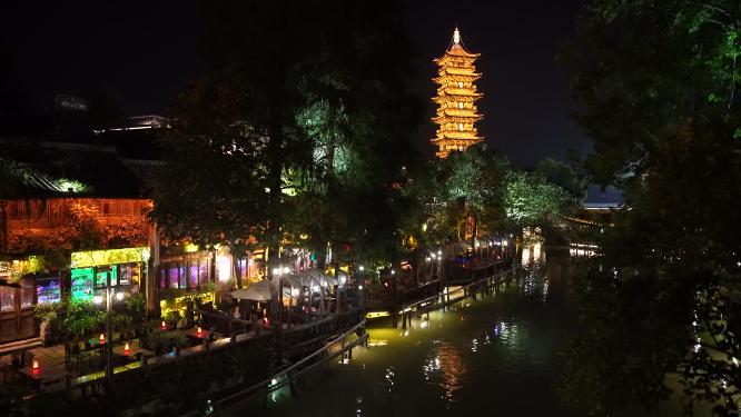 浙江嘉兴乌镇西栅白莲寺白莲塔风景视频