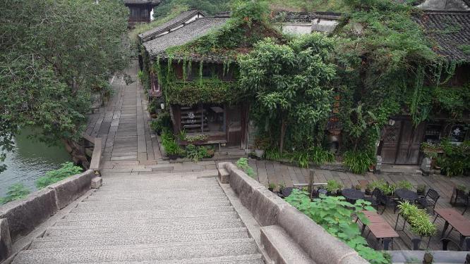 浙江嘉兴乌镇西栅酒吧一条街风景视频