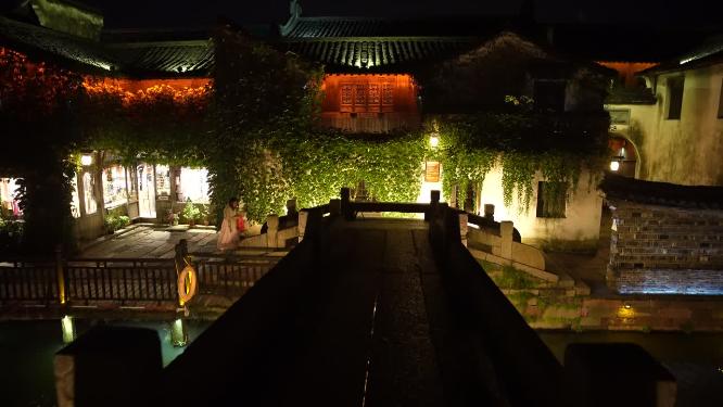 浙江嘉兴乌镇西栅夜景风景视频