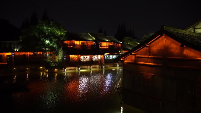 浙江嘉兴乌镇西栅夜景风景视频