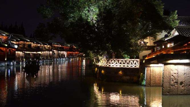 浙江嘉兴乌镇西栅夜景风景视频