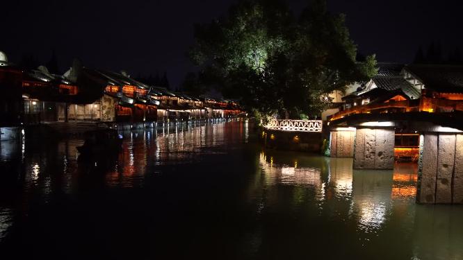 浙江嘉兴乌镇西栅夜景风景视频