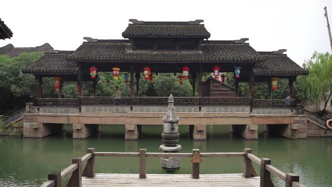 浙江嘉兴乌镇西栅昭明书院风景视频