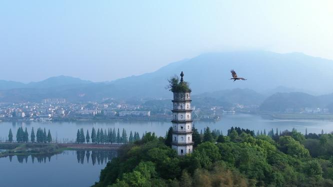 浙江富春江白塔航拍视频素材