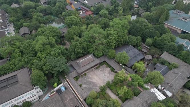 浙江绍兴沈园中式园林航拍视频