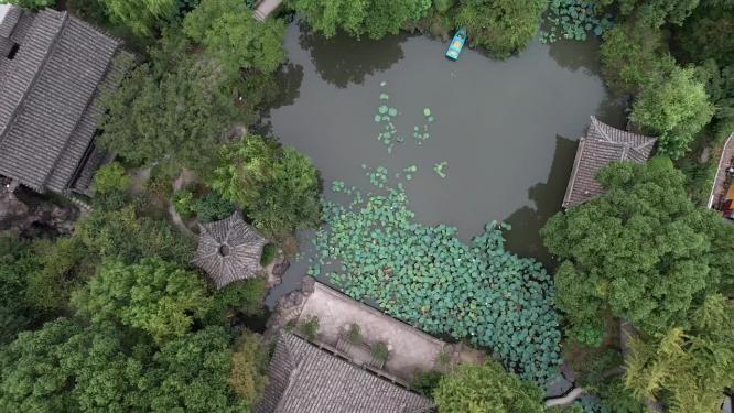 浙江绍兴沈园中式园林航拍视频