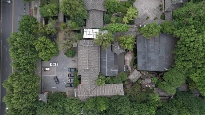 浙江绍兴沈园中式园林航拍视频