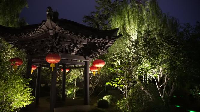 浙江绍兴沈园中式园林夜景实拍视频