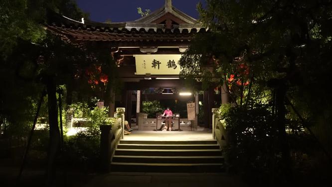 浙江绍兴沈园中式园林夜景实拍视频