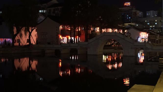 绍兴柯桥古镇景区夜景实拍视频