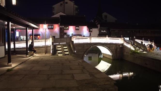 绍兴柯桥古镇景区夜景实拍视频