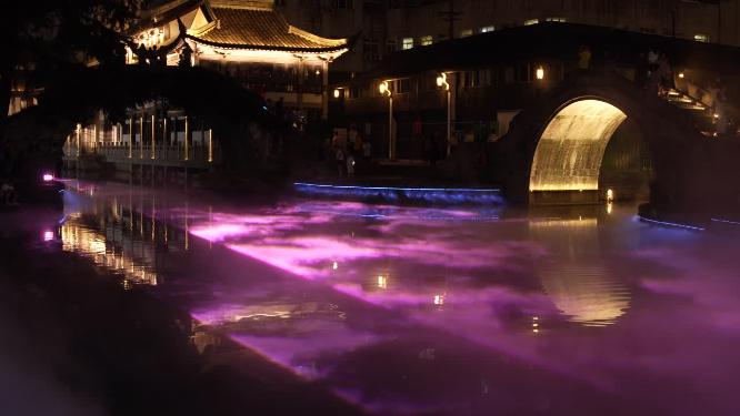 绍兴柯桥古镇景区夜景实拍视频