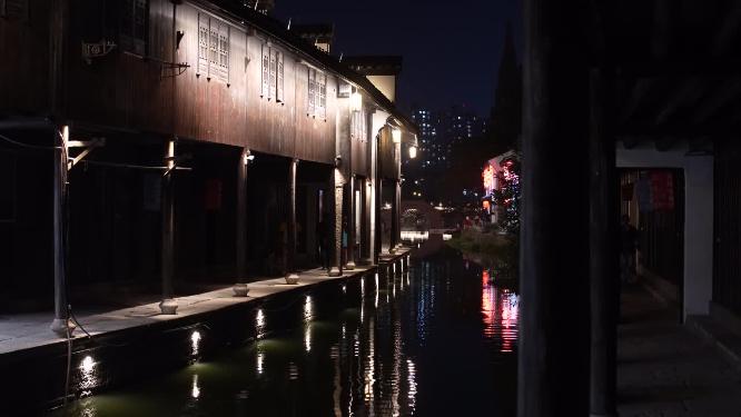 绍兴柯桥古镇景区夜景实拍视频