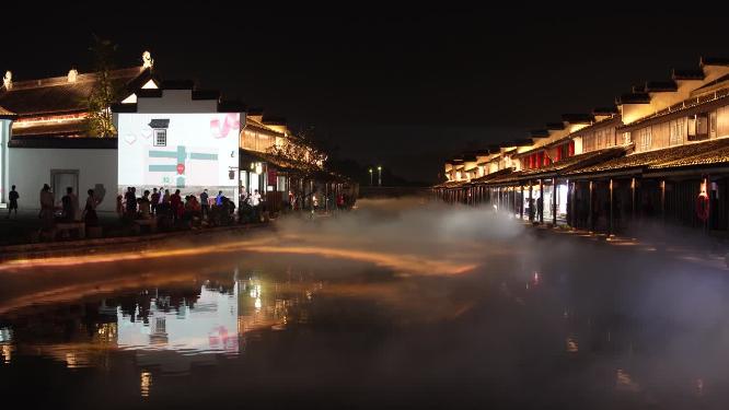 绍兴柯桥古镇景区夜景实拍视频