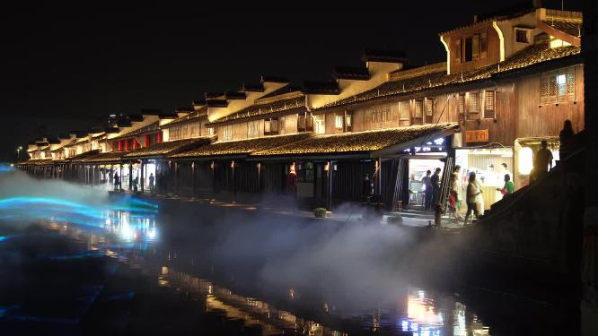 绍兴柯桥古镇景区夜景实拍视频