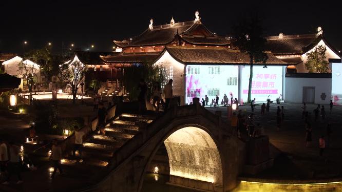 绍兴柯桥古镇景区夜景实拍视频