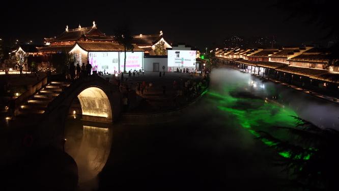 绍兴柯桥古镇景区夜景实拍视频
