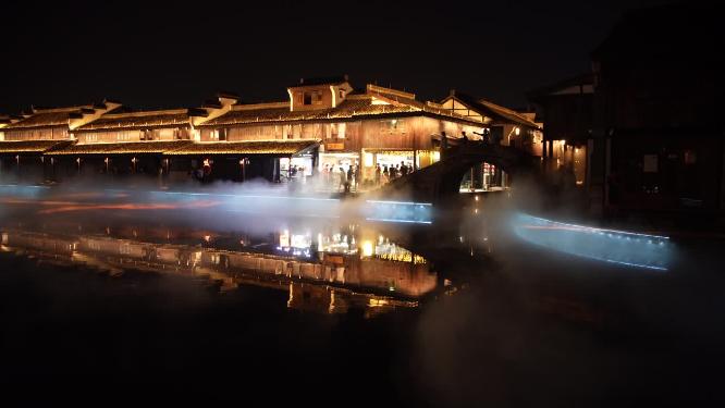 绍兴柯桥古镇景区夜景实拍视频