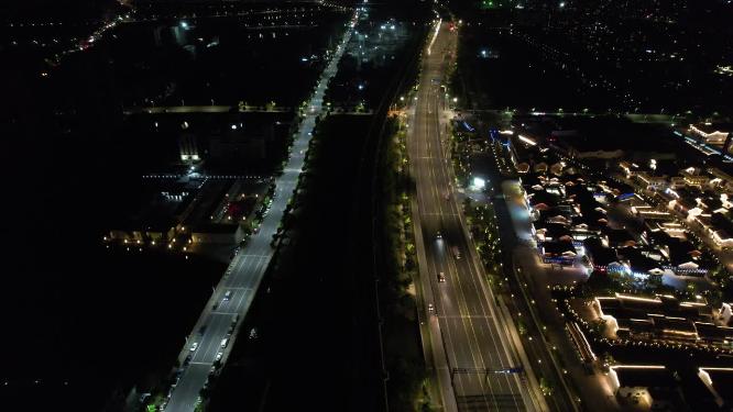 绍兴柯桥古镇景区夜景航拍视频