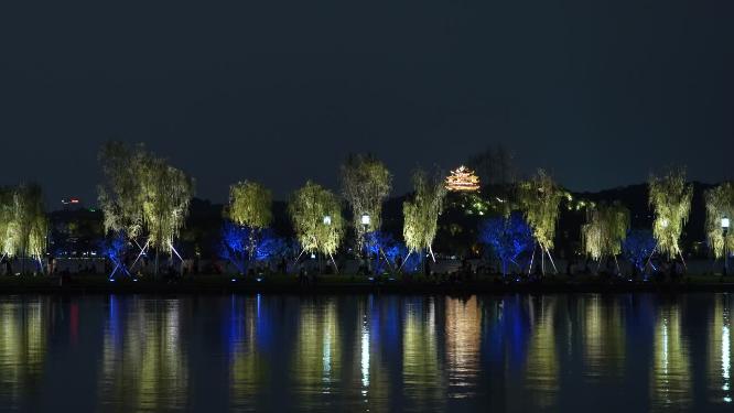 杭州西湖宝石山保俶塔夜景视频素材