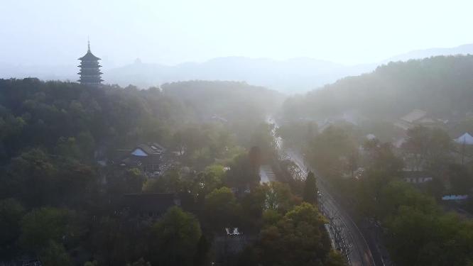 杭州西湖雷峰塔航拍视频素材