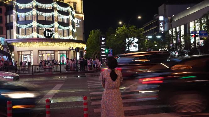 杭州西湖西湖银泰商业街夜景视频素材