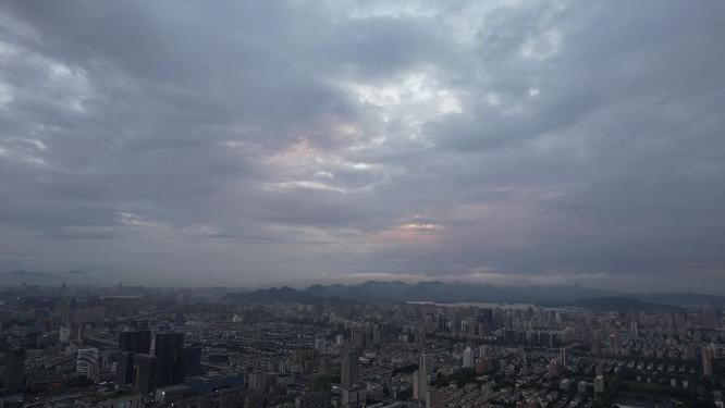 杭州上城区钱塘江晚霞航拍素材