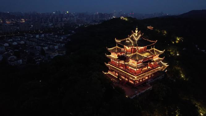 杭州吴山城隍阁景区夜景航拍视频素材