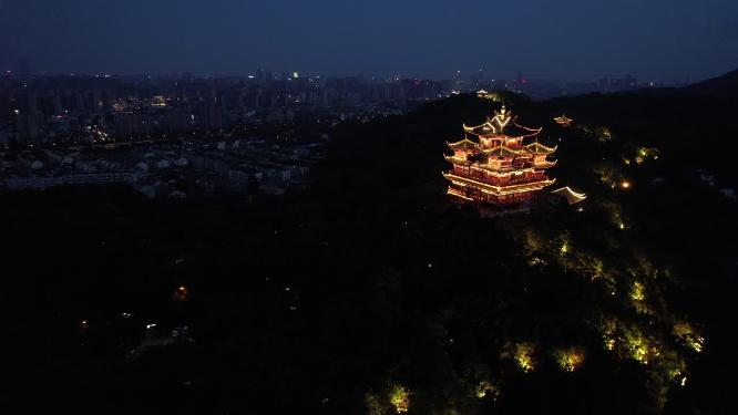 杭州吴山城隍阁景区夜景航拍视频素材