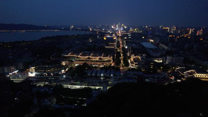 杭州吴山城隍阁景区夜景航拍视频素材