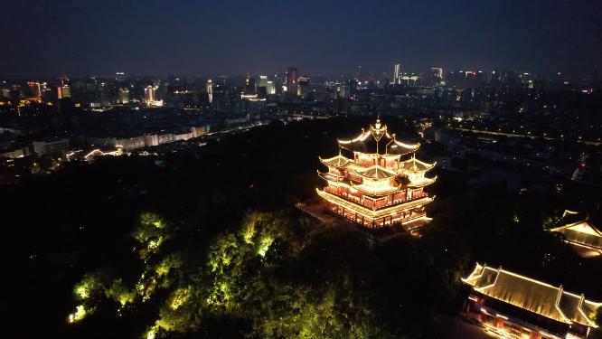 杭州吴山城隍阁景区夜景航拍视频素材