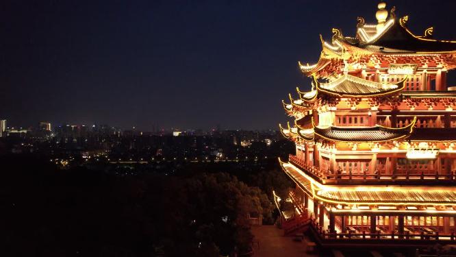 杭州吴山城隍阁景区夜景航拍视频素材