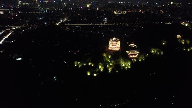 杭州吴山城隍阁景区夜景航拍视频素材