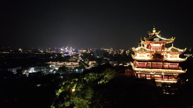 杭州吴山城隍阁夜景航拍视频素材