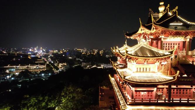 杭州吴山城隍阁夜景航拍视频素材