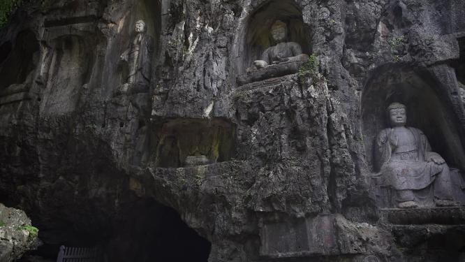 杭州西湖飞来峰塑像石窟群实拍视频