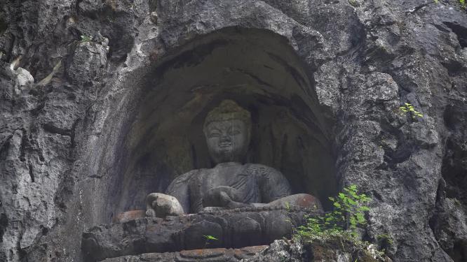 杭州西湖飞来峰塑像石窟群实拍视频