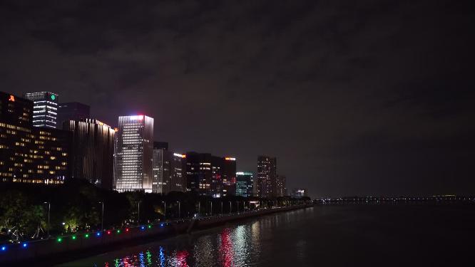 杭州钱江新城城市阳台夜景实拍视频素材