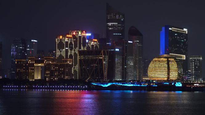 杭州钱江新城城市阳台夜景实拍视频素材