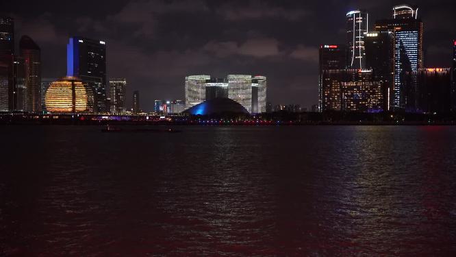 杭州钱江新城城市阳台夜景实拍视频素材