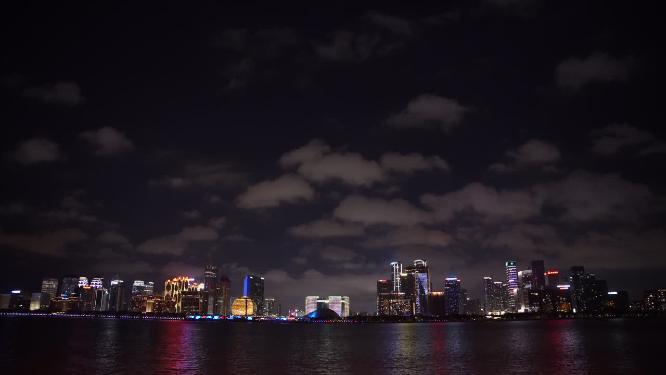 杭州钱江新城城市阳台夜景实拍视频素材