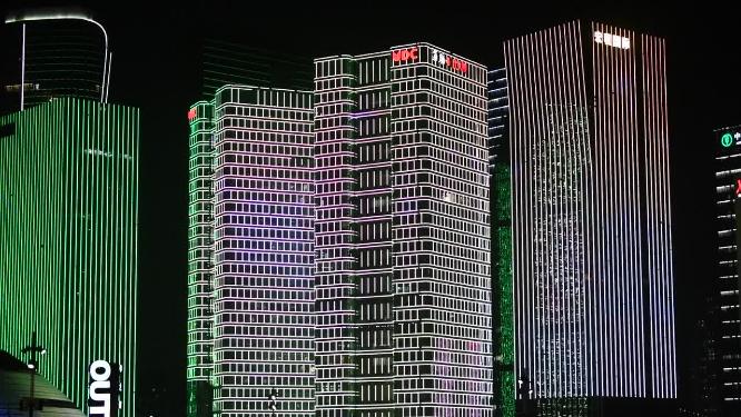 杭州钱江新城城市阳台夜景实拍视频素材